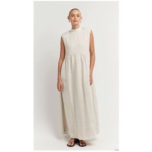 DISSH Dorit Natural Linen Maxi Dress US 4 Minimalist Coastal Capsule Chic Beachy